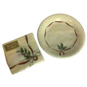 Special Occasion 8" Plates & Better Than Linen Beverage Napkins Set Christmas